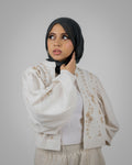 WHITE LINEN GOLD STITCHED BLOUSE