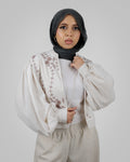 WHITE LINEN BROWN STITCHED BLOUSE
