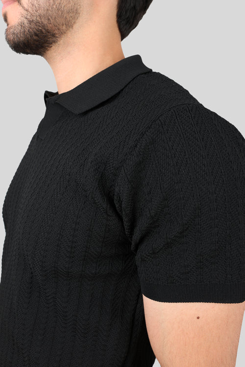 BLACK KNITTED POLO