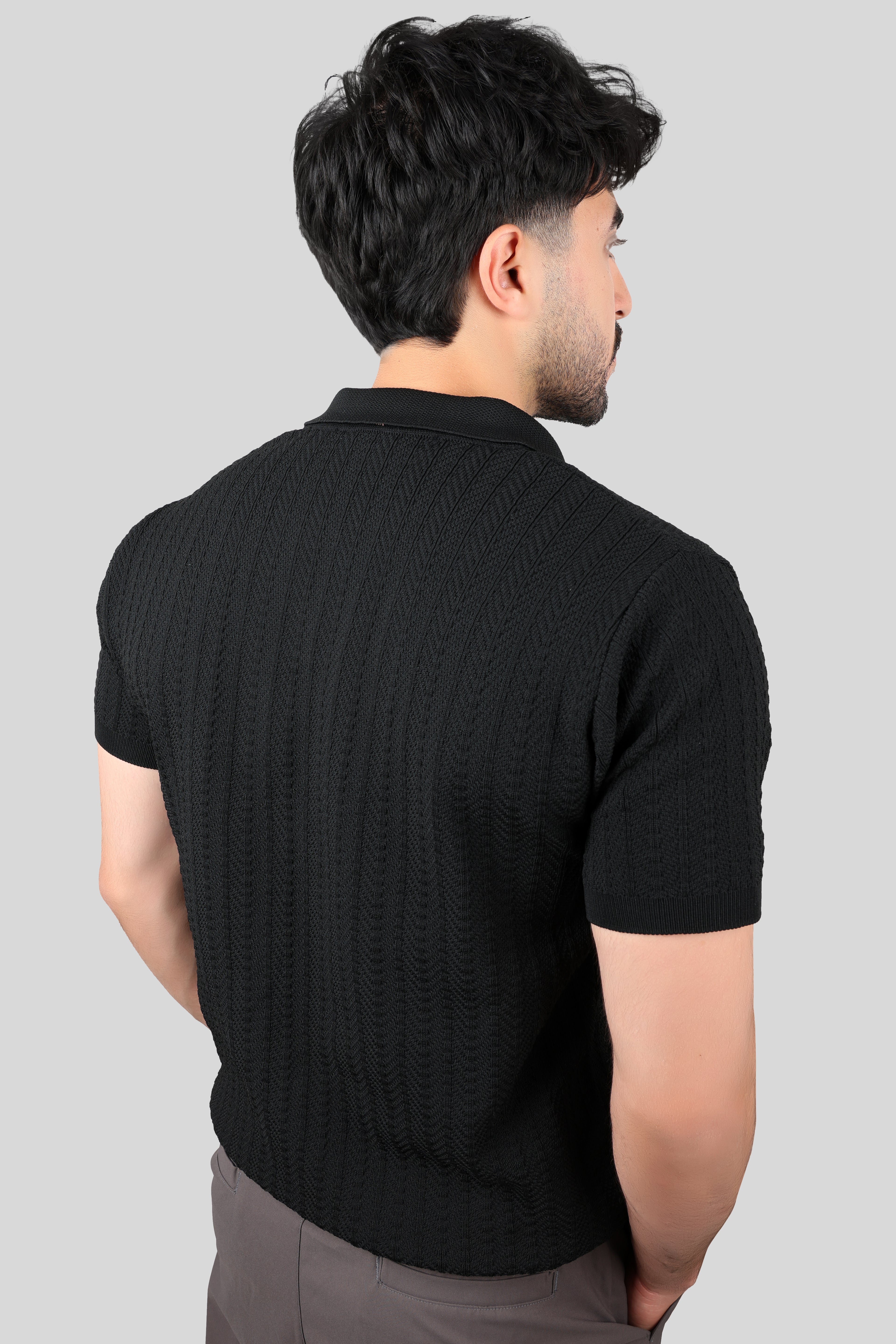 BLACK KNITTED POLO