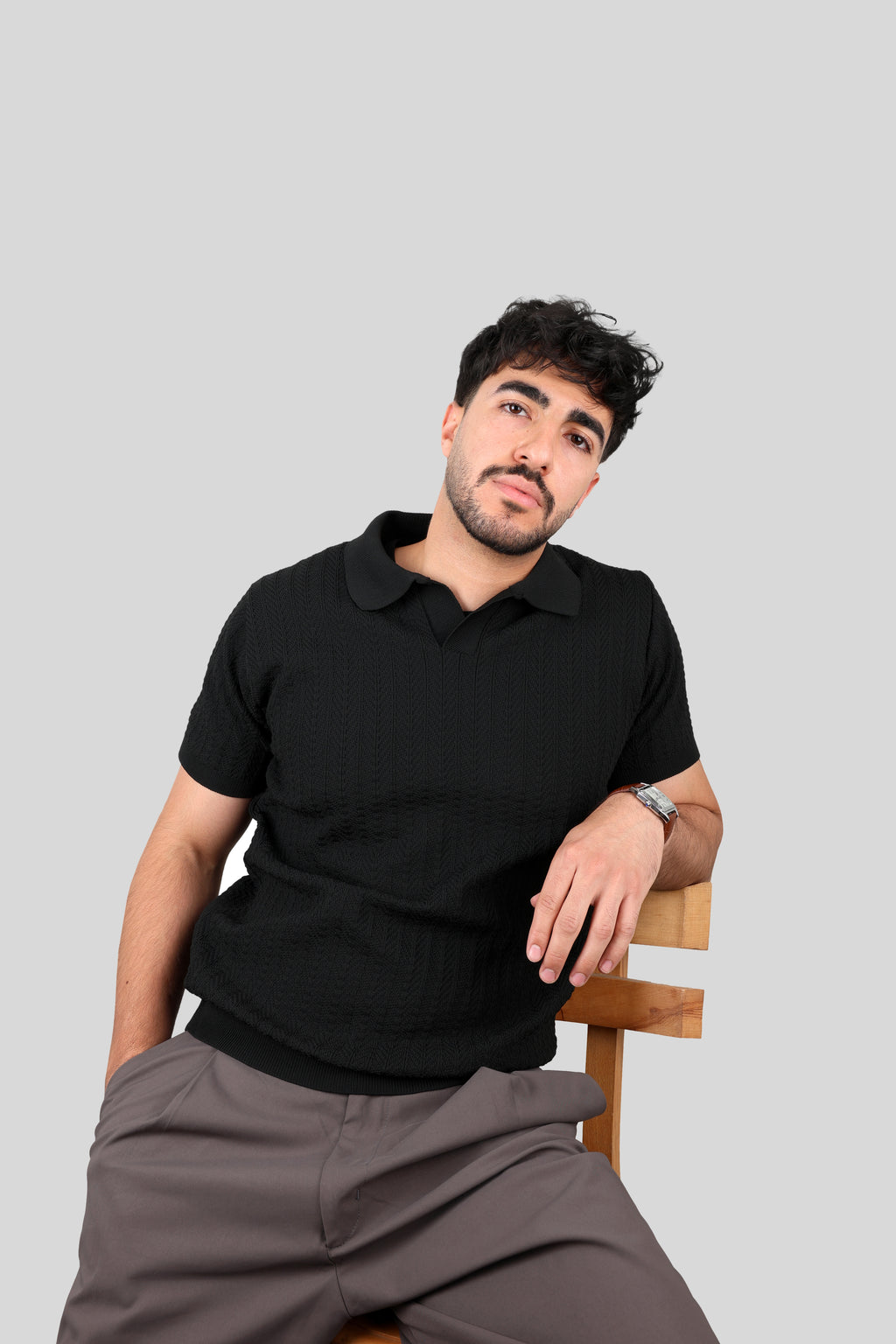 BLACK KNITTED POLO