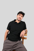 BLACK KNITTED POLO