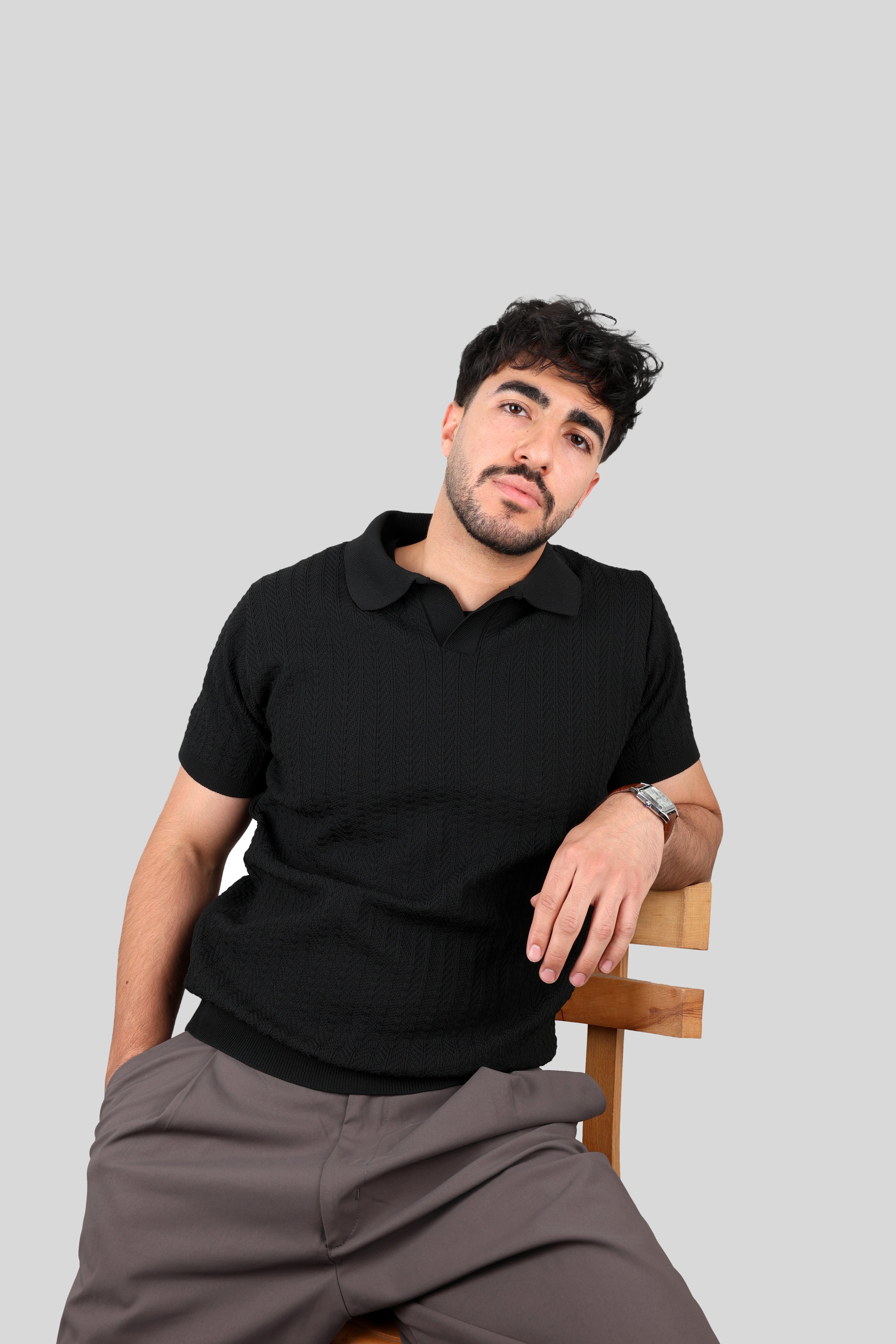 BLACK KNITTED POLO
