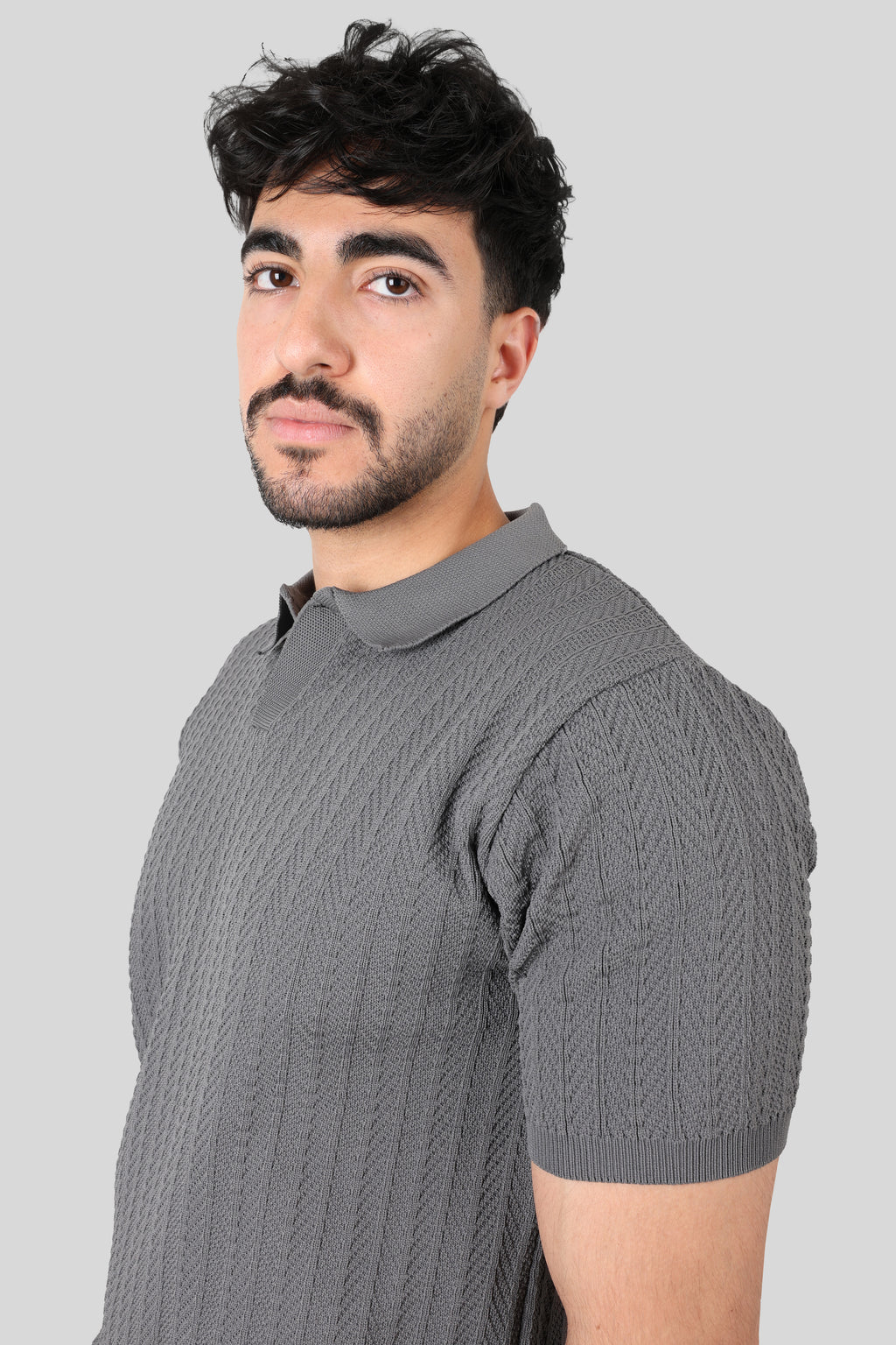 GRAY KNITTED POLO