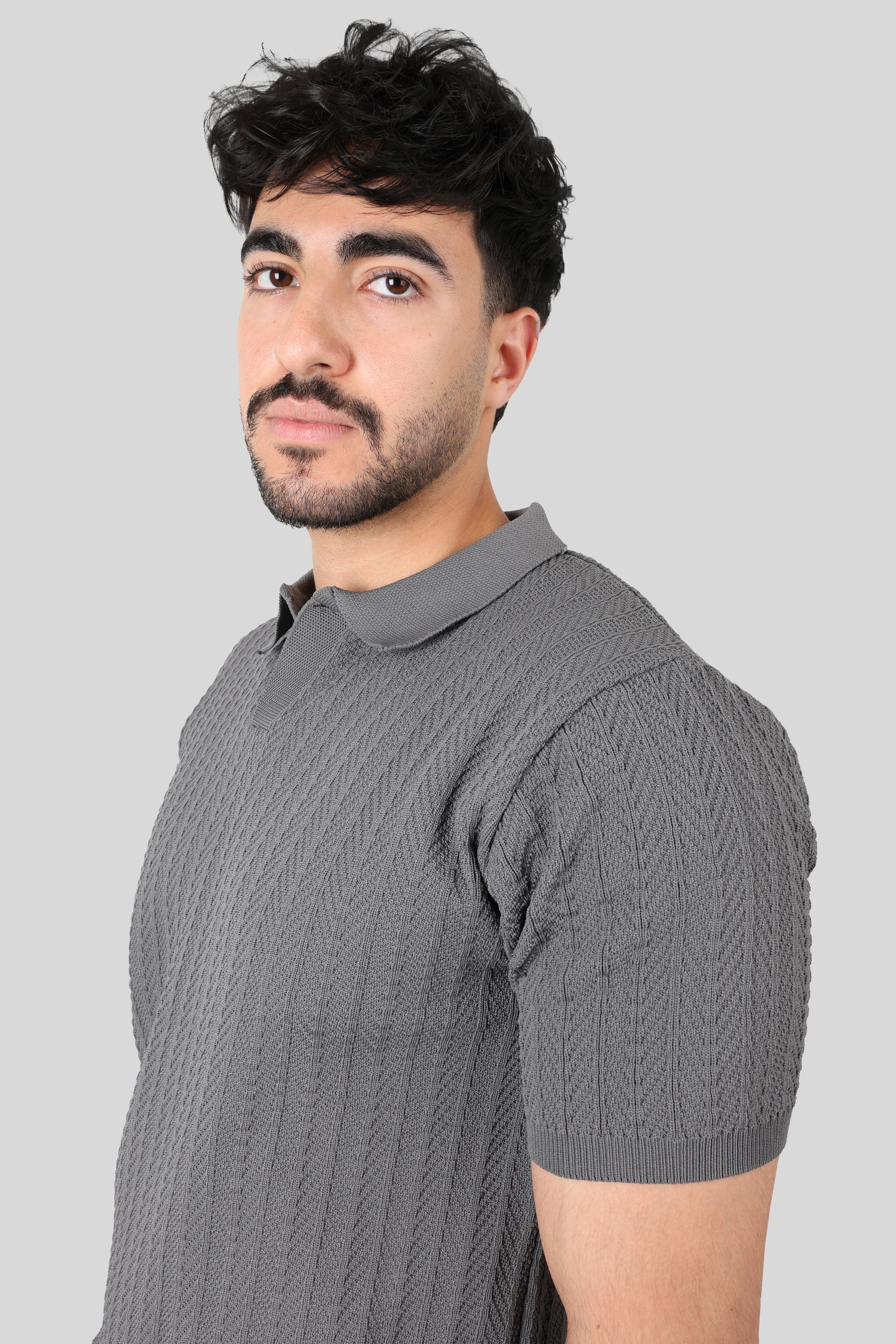 GRAY KNITTED POLO