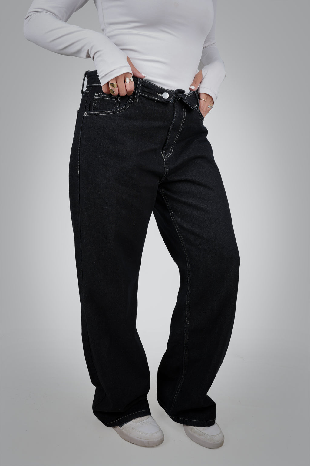 FOLDED WAIST RAW DENIM