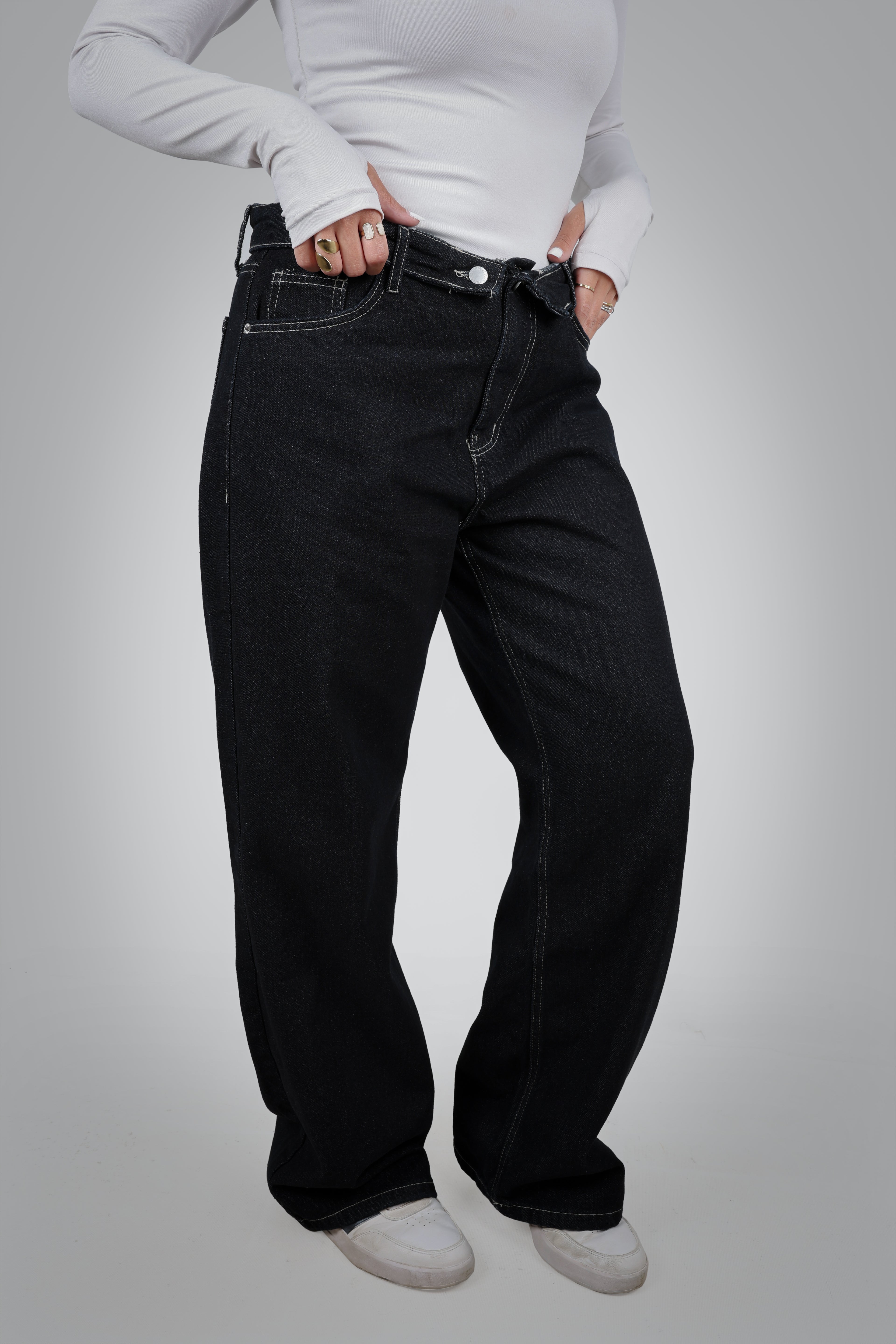 FOLDED WAIST RAW DENIM