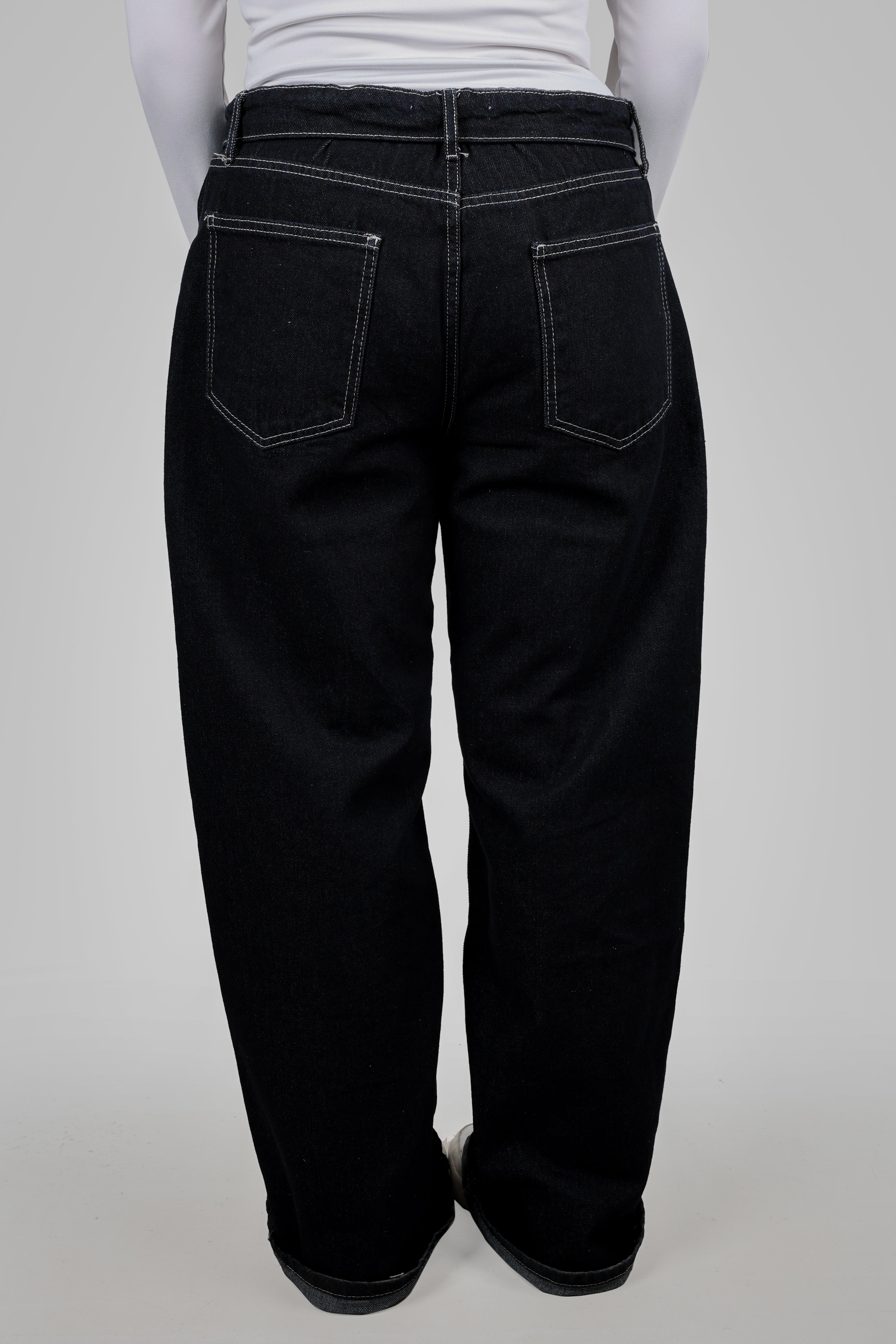 FOLDED WAIST RAW DENIM