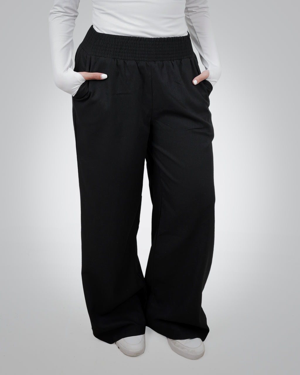 WIDE LEG BLACK LINEN PANTS