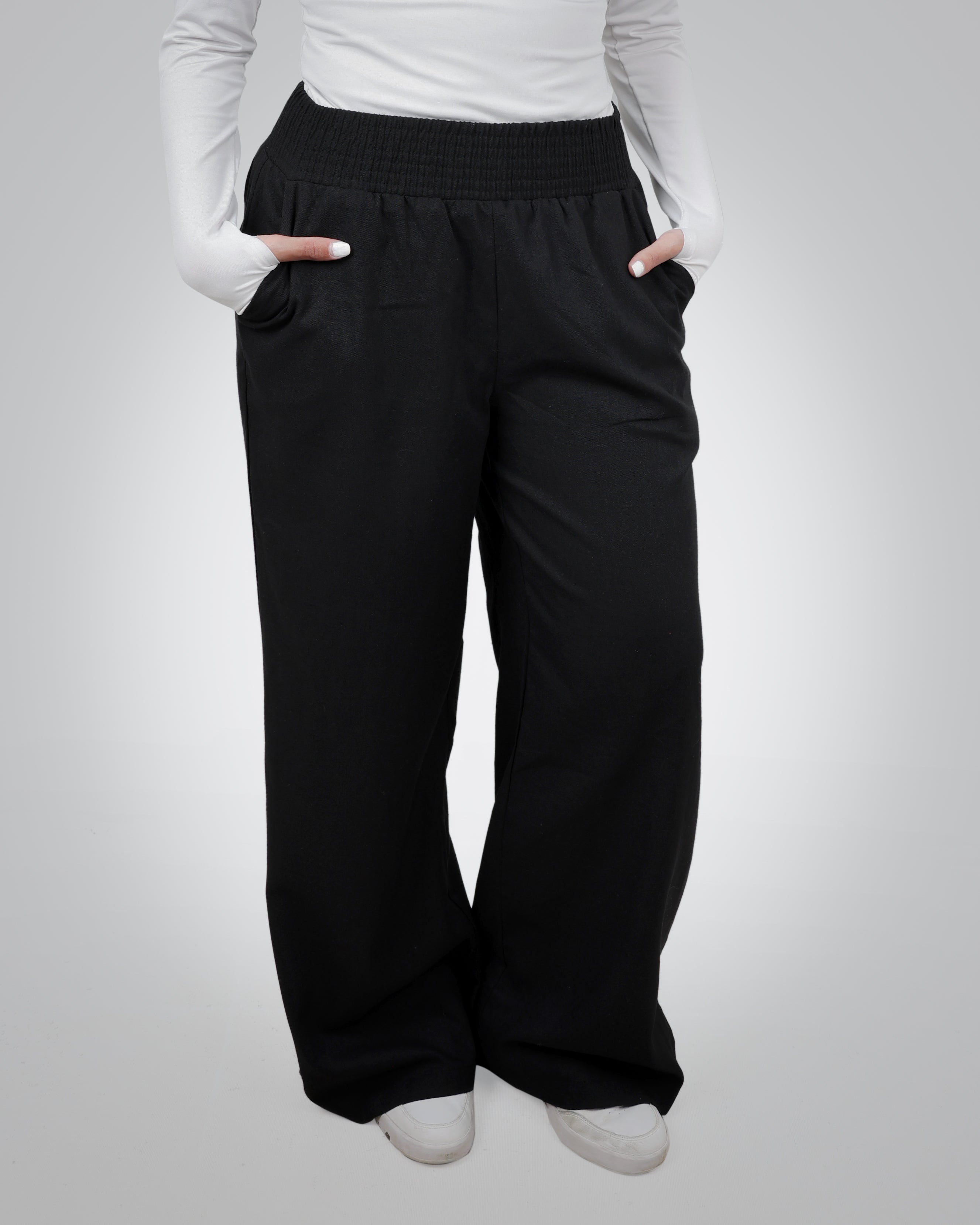 WIDE LEG BLACK LINEN PANTS