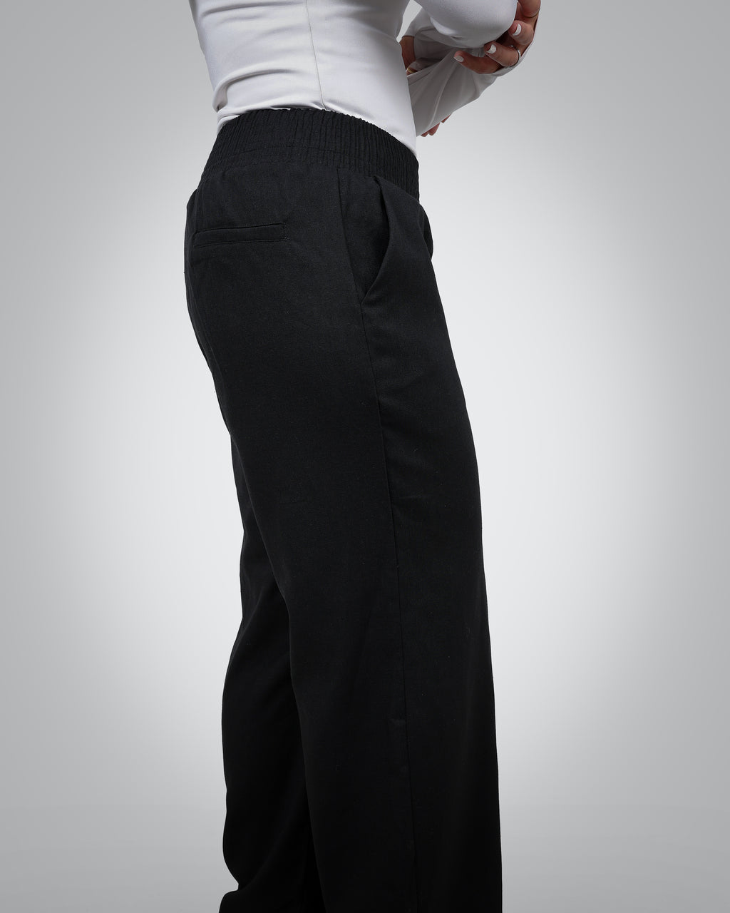 WIDE LEG BLACK LINEN PANTS