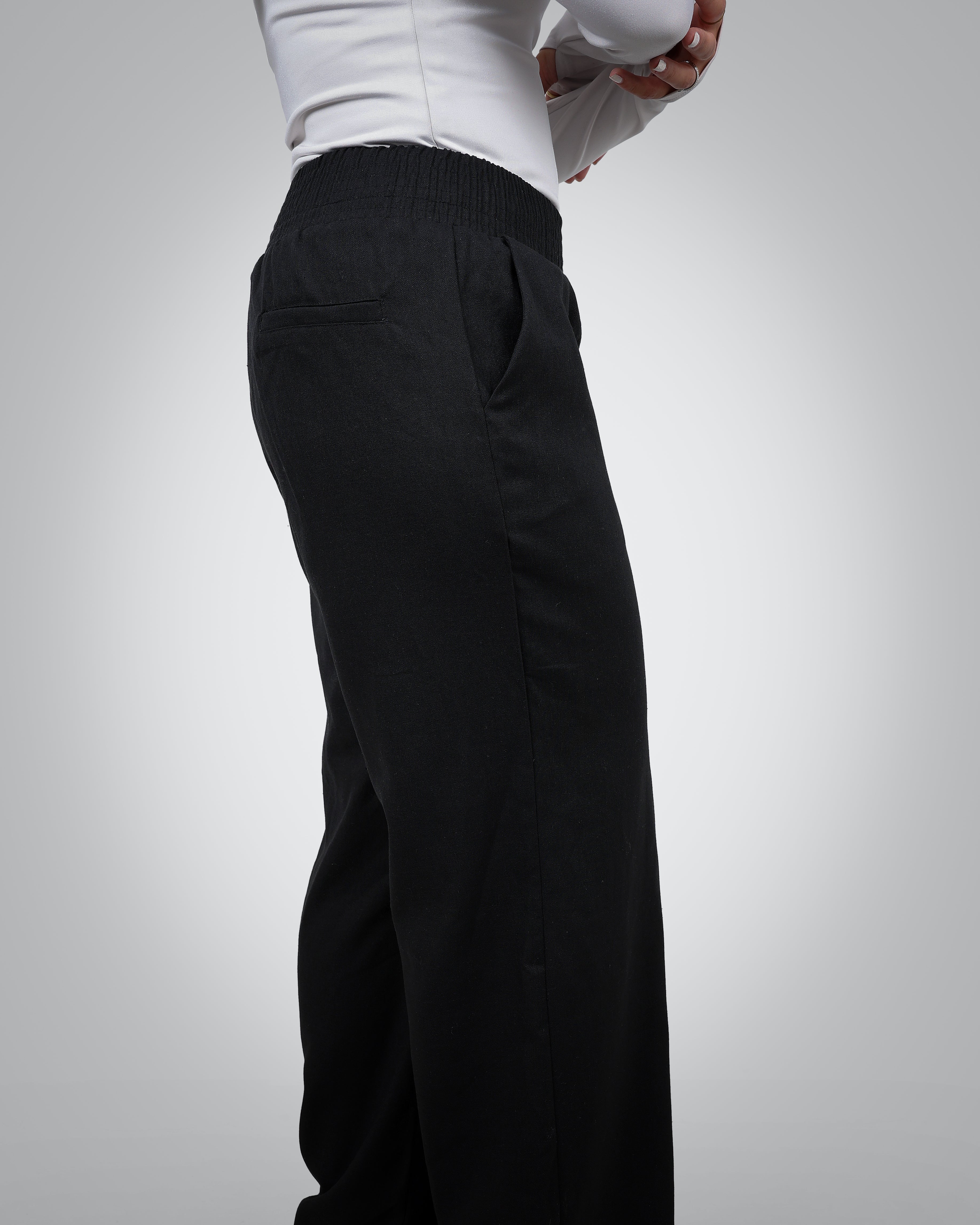 WIDE LEG BLACK LINEN PANTS