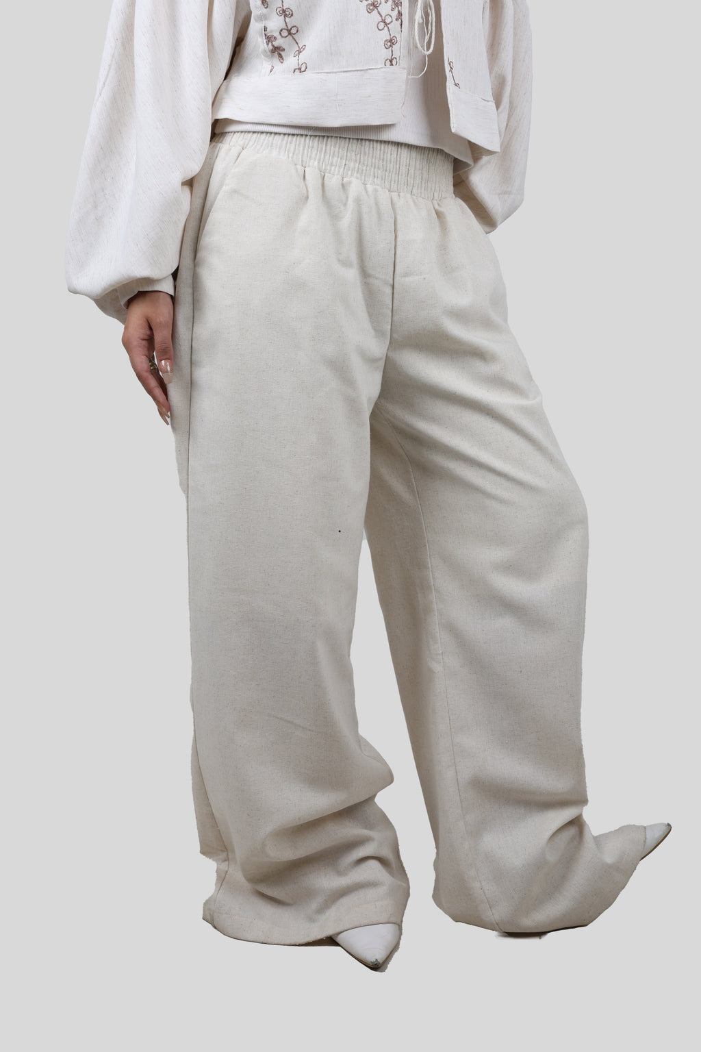 WIDE LEG OFFWHITE LINEN PANTS
