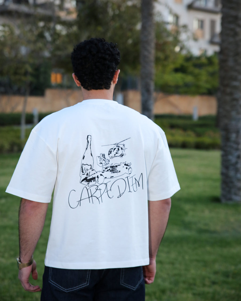 White "CARBE DIEM " Box fit T-shirt