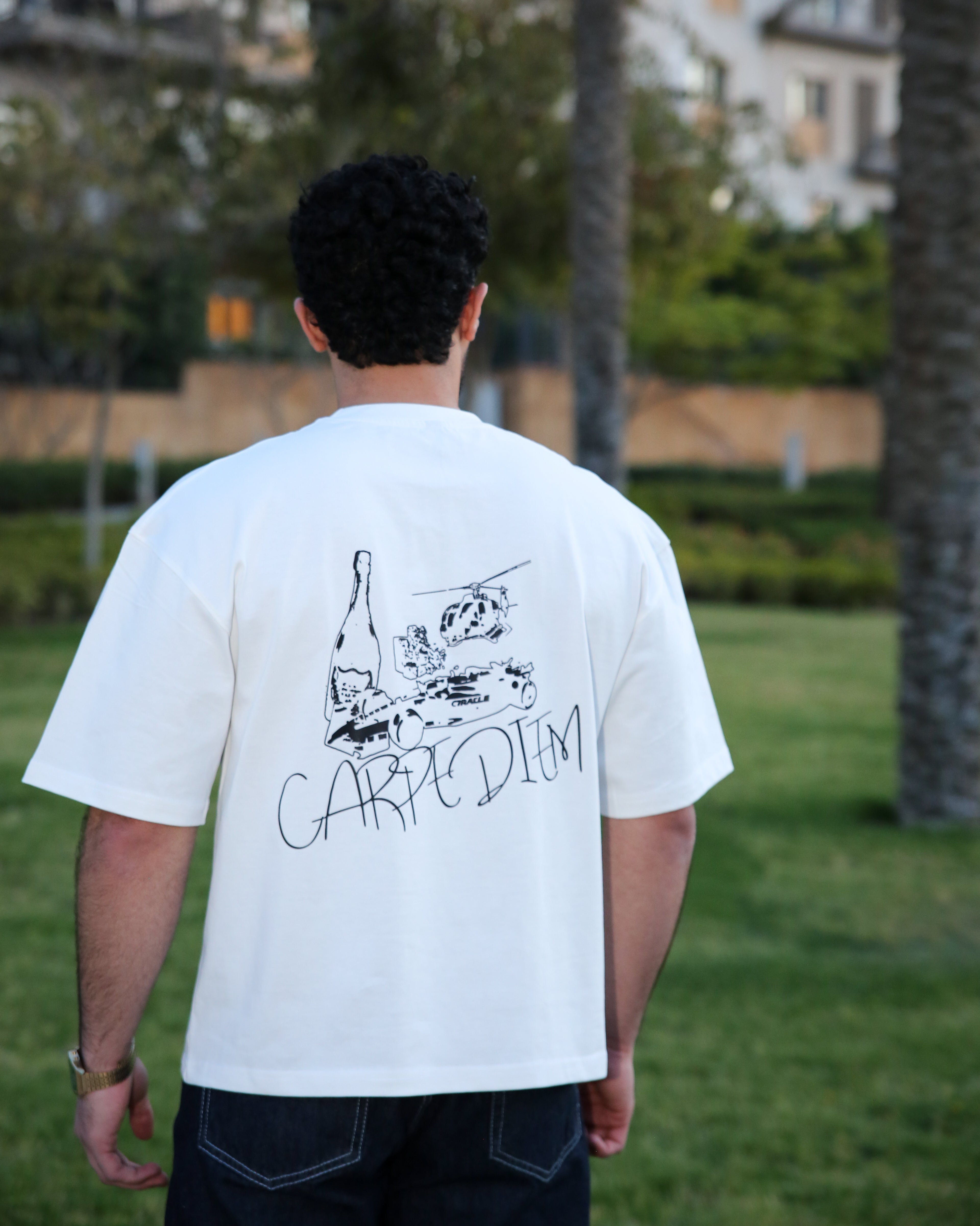 White "CARBE DIEM " Box fit T-shirt