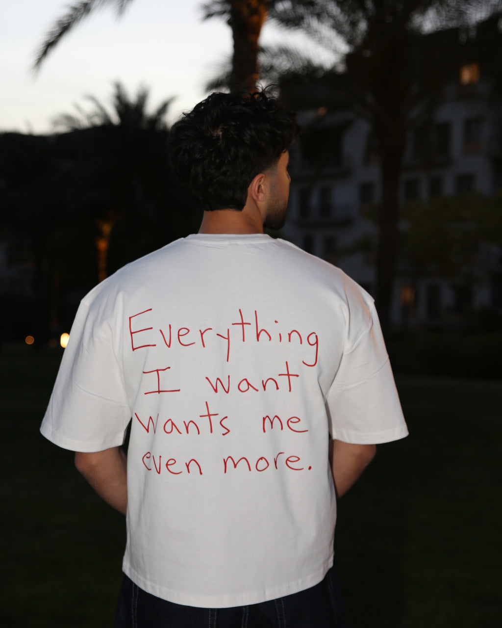 White "WANTED MORE" Box fit T-shirt
