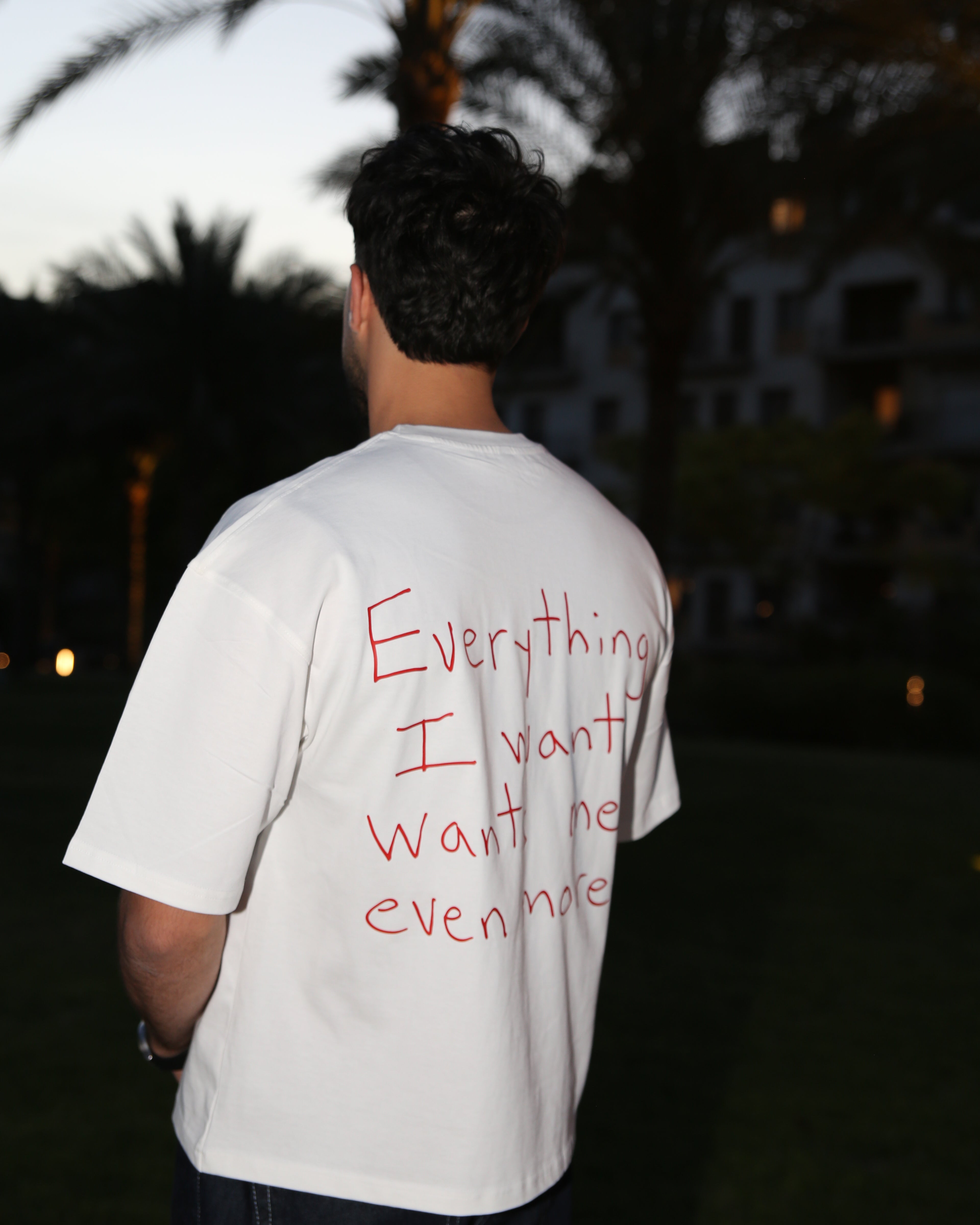 White "WANTED MORE" Box fit T-shirt