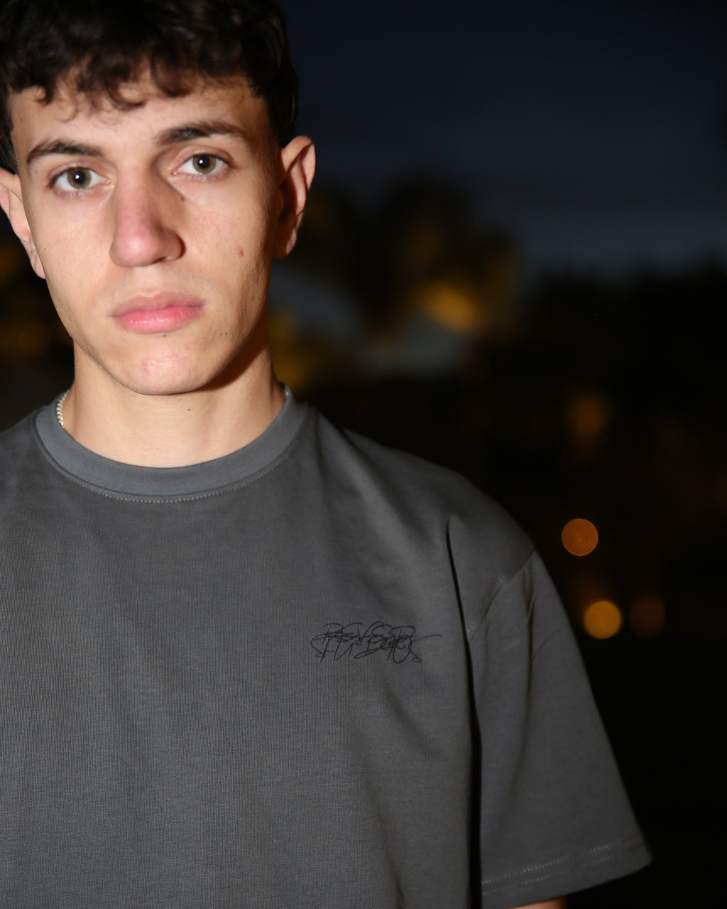 Gray "BEYOND DELUSION" regular fit T-SHIRT
