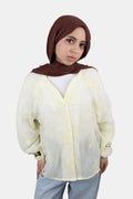 BUTTER YELLOW STITCHED TRANSPARENT BLOUSE